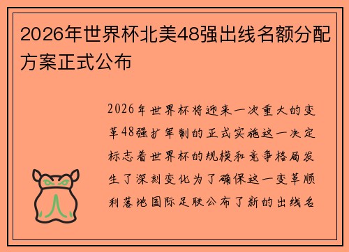 2026年世界杯北美48强出线名额分配方案正式公布